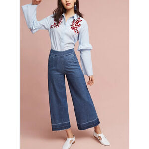 Hemant Nandita Hudson Embroidered Button Up Womens Size 10 Ruffle Striped NWT